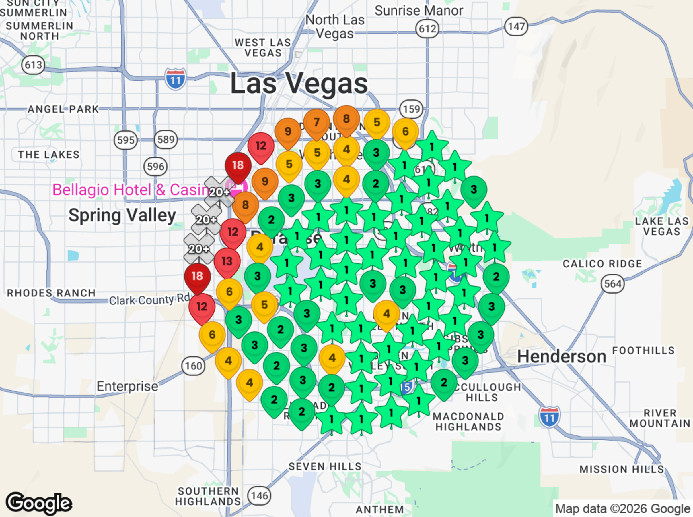 Google Maps grid scan for "water heater installation las vegas" — March 24, 2026