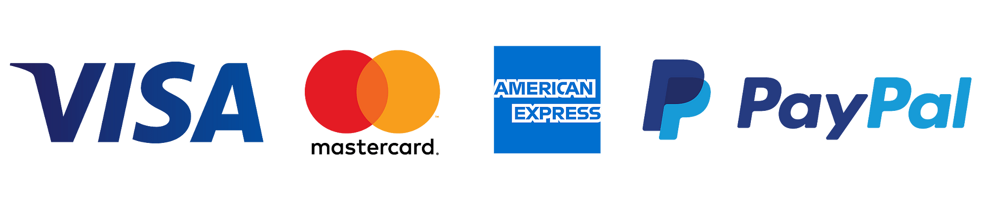 Visa, Mastercard, American Express, PayPal accepted